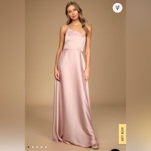 ✨NWT✨Love's Calling Blush Satin One-Shoulder Maxi Dress With Pockets